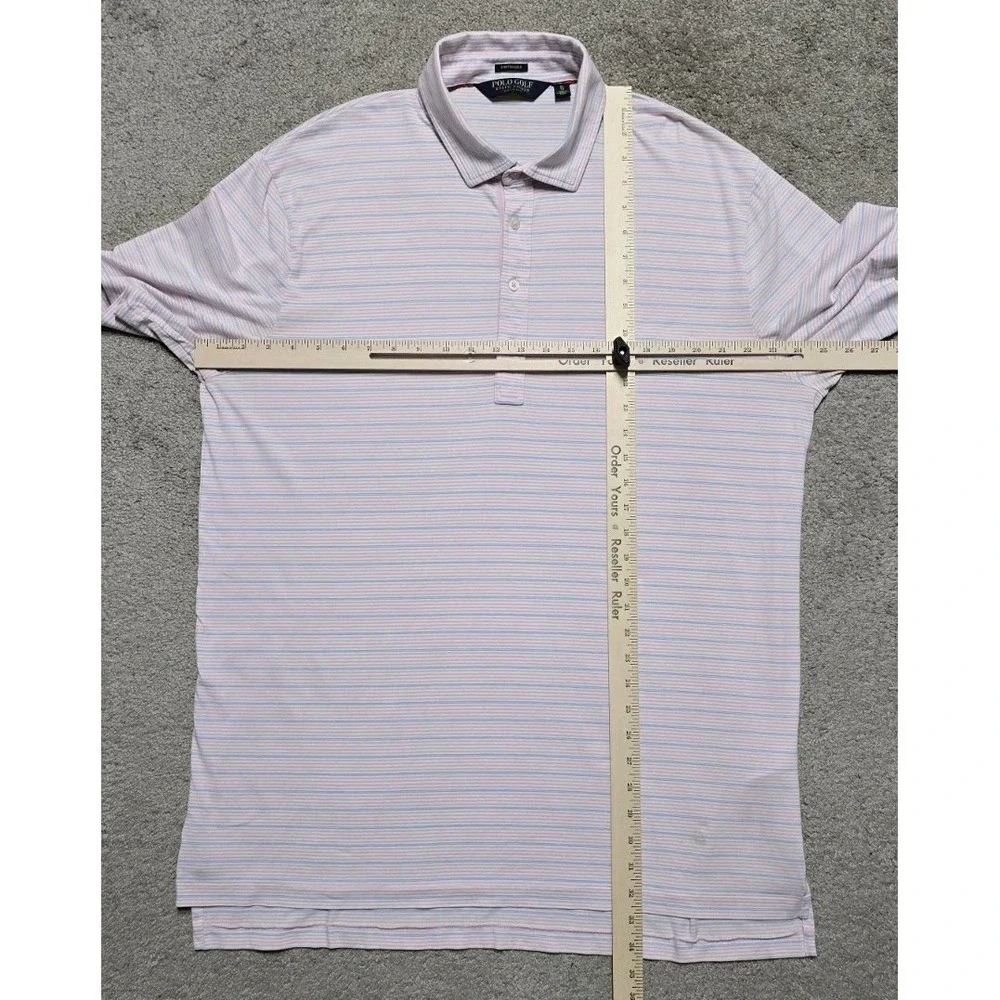 Ralph Lauren Polo Golf Performance Stretch‎ Lisle Polo Pink Blue Striped Mens XL